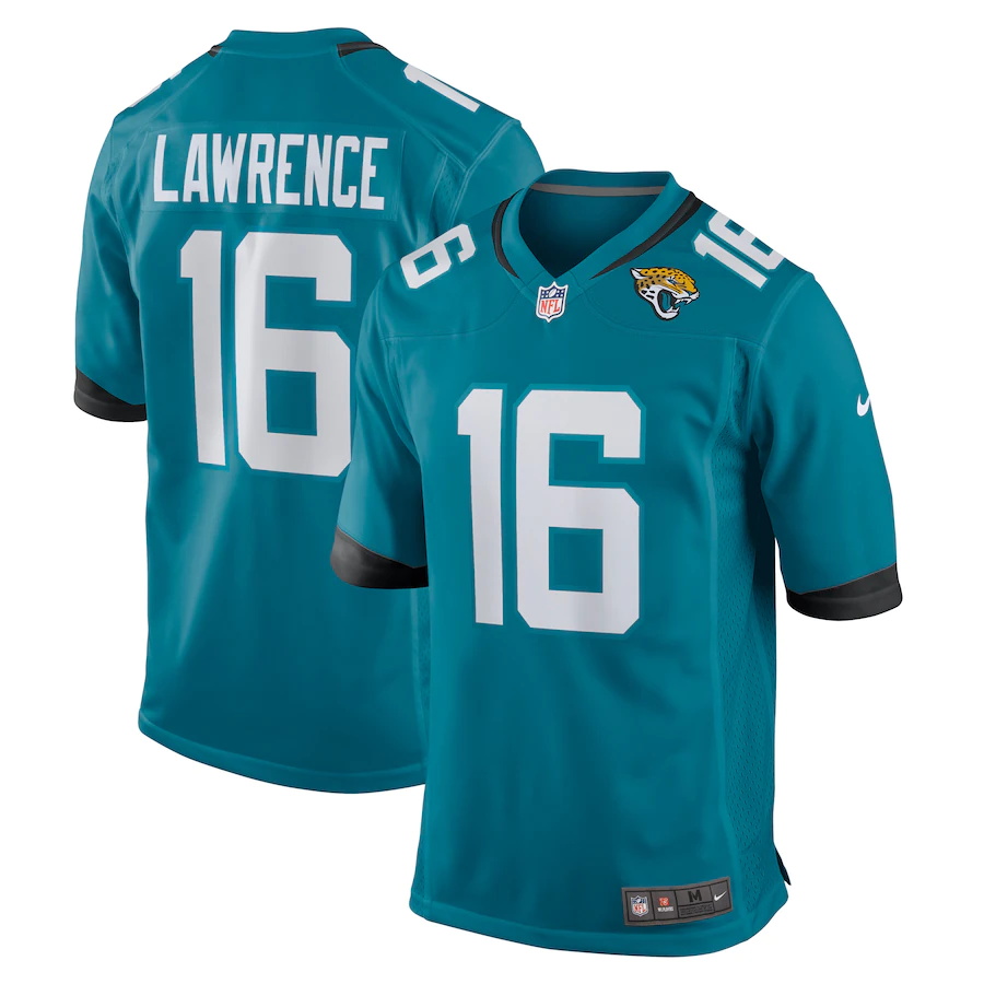 Custom Mens Jacksonville Jaguars 16 Trevor Lawrence Nike Teal 2021 NFL Draft First Round Pick Game Jersey